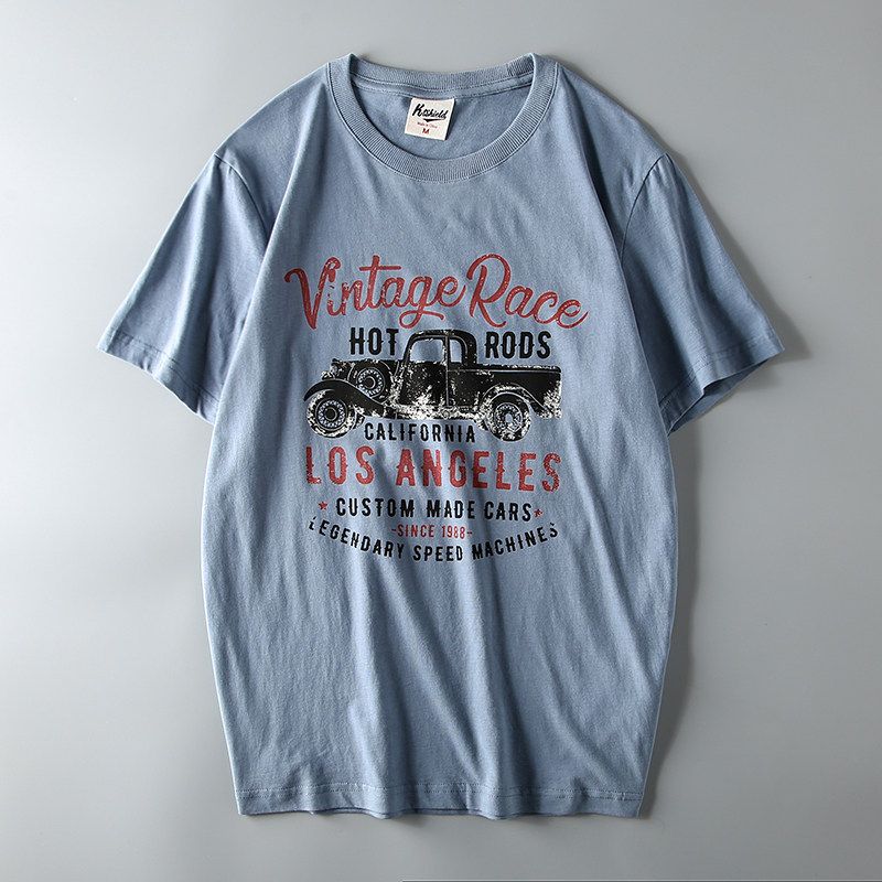 Export Tail Order Men's Cut Label Cattle Goods American Street T-Shirt Short Sleeve Pure Cotton Export Original Order Fashion Retro T-shirt