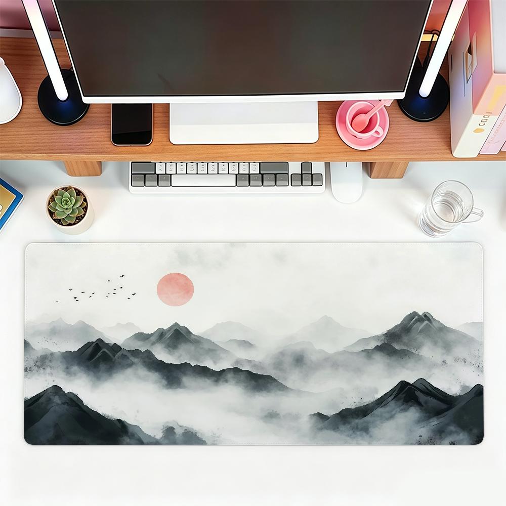 Tuschemalerei Landschaftsmalerei Sonnenuntergang Mauspads Für Büro Gaming Und Tastaturen Rutschfest Groß Wasserdicht
