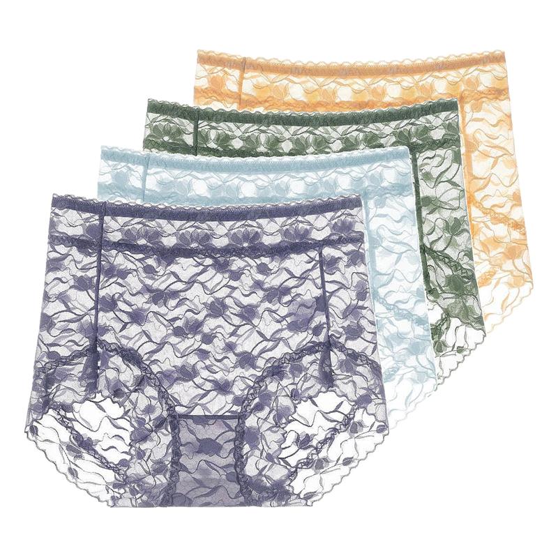Lace High Waist Panties for Women Sheer Mesh Stretchy Briefs Sexy Comfortable Underwear Plus Size Lingerie