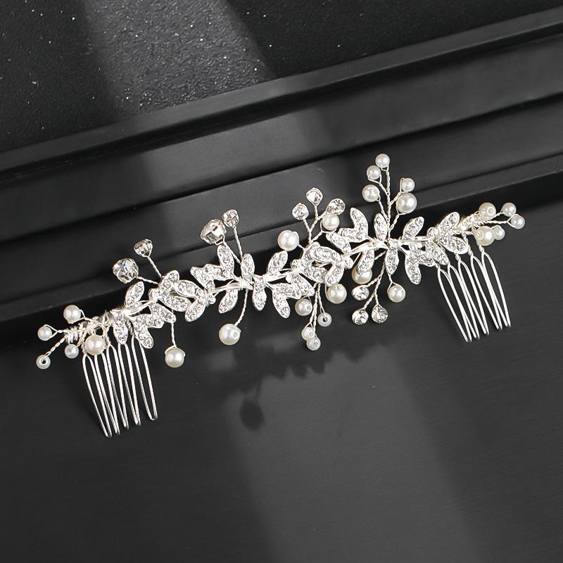 Wedding Pearl Leaf Crystal Hair Comb Hairpin Headband Tiara for Women Bride Queen Party Wedding Bridal Hair Accessories Jewelry