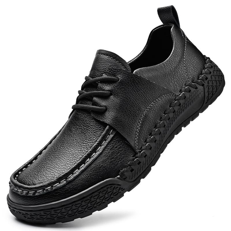 Fashion Brand Hand-stitched Casual Leather Shoe Men Outdoor Light and Non-slip Genuine Leather Walking Hiking Shoe Comfy Driving Loafers