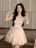 Floral Sweet Fairy Bodycon Dresses for Women Elegant Party Print French Female Korean Fashion Cute Mini Dress Summer 2024 Pink