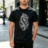 Traditional Asian Ink Brush Art Black Chinese Dragon Graphic Short Sleeve T Shirt Unisex Unisex Cotton Daily Tee Casual