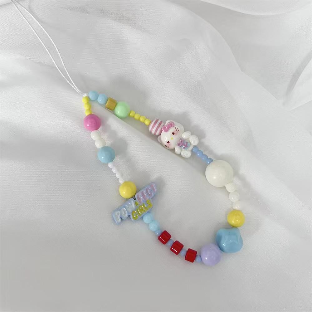 Cartoon Handmade Beaded Phone Lanyard Keychain DIY Bracelet Charm