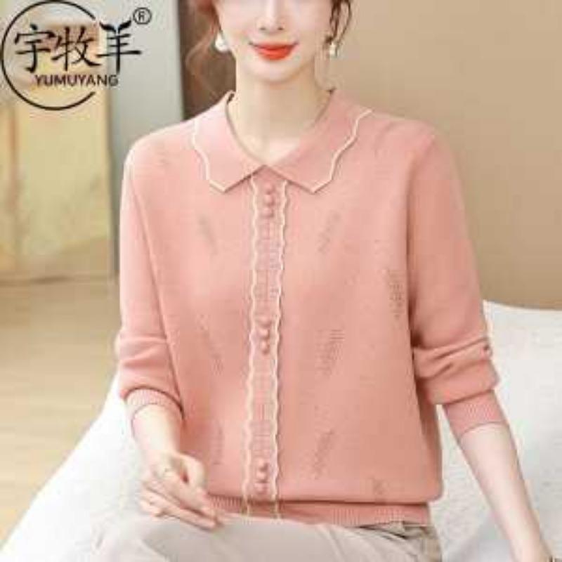 Neuer Stil Mutter Plus Samt Verdickter Reverspullover Mode für Damen mittleren Alters Herbst Winter Warmes Oberteil