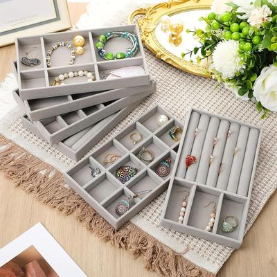 Weicher Samt Stapelbarer Schmuckschalen-Koffer Schmuck-Auslage Aufbewahrungs-Vitrine Tragbarer Ring Ohrring Halsketten-Organizer Schmuckhalter