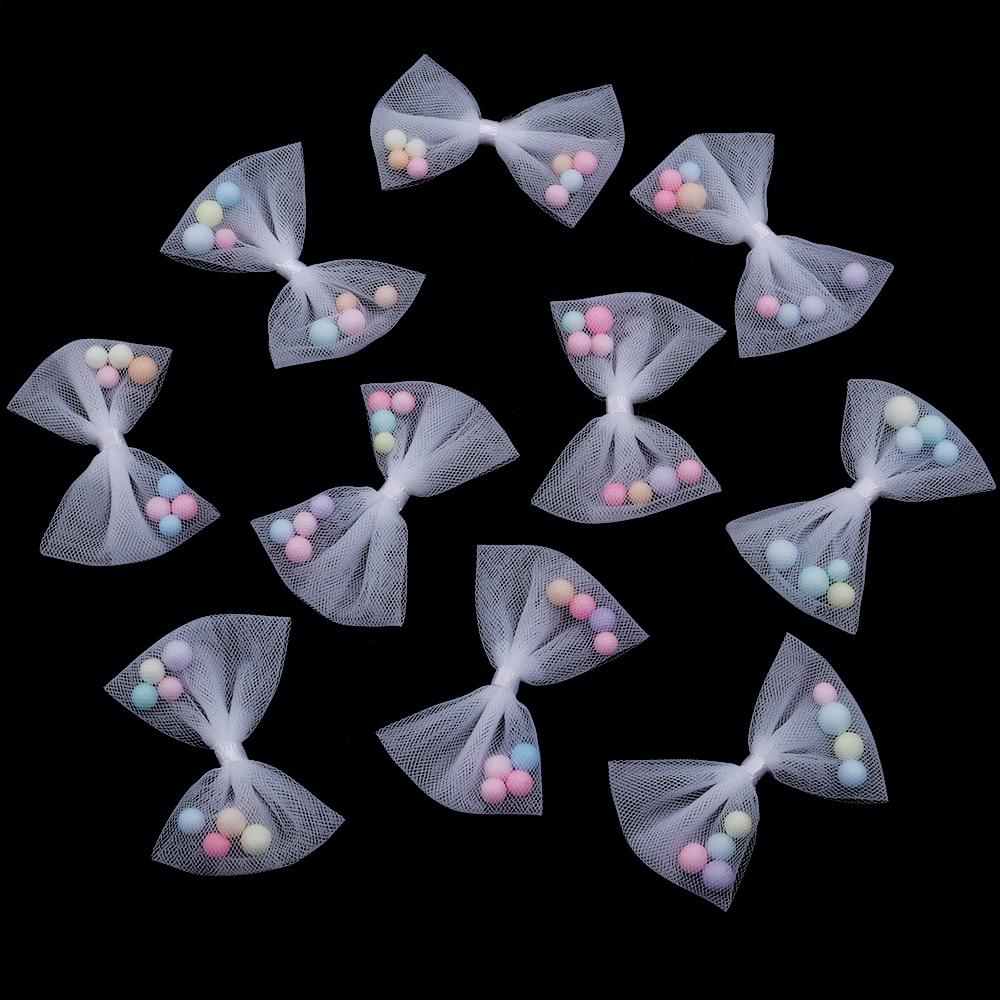10pcs/lot 3x4cm Candy Color Organza Bows Mesh Lace Bow With Foam Ball For Girls DIY Clothing Headwear Decorative Accessories