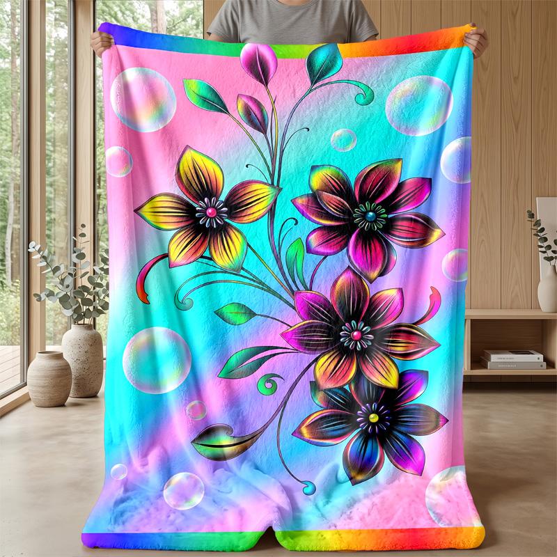 Vibrant Floral and Butterfly Design Theme blanket Lightweight Warm Flannel Blanket Decorative Throw Blanket for Home Decoration