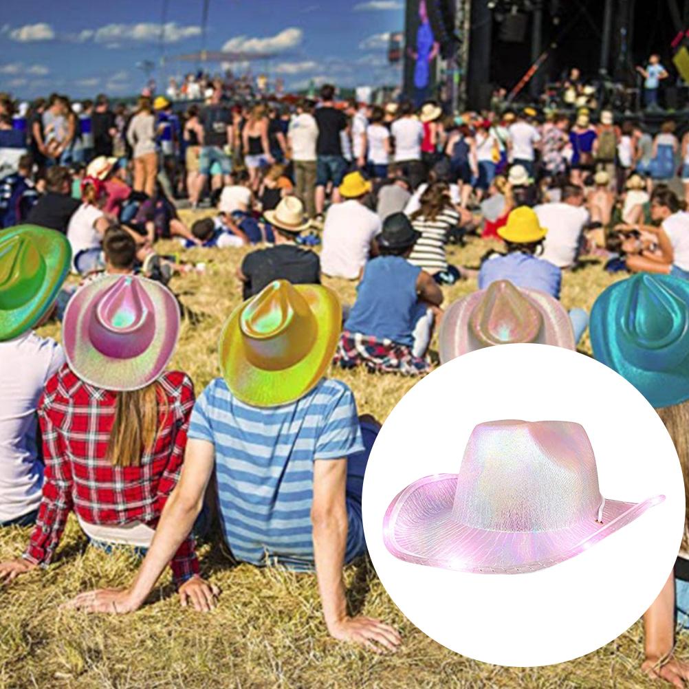 Light Up Cowgirl Hat Colorful Cowboy Hat Halloween Christmas Cow Girl Dress Up Costume Accessories