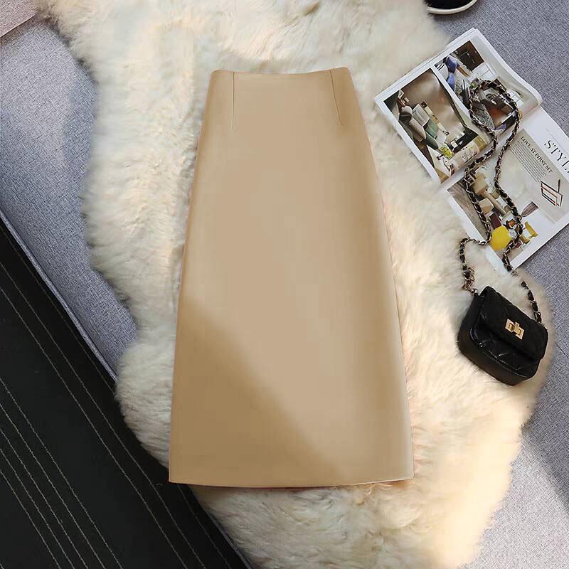 Kaki Hoge Taille A-lijn Midi Rok - Dames Lente/Herfst 2025 Collectie
