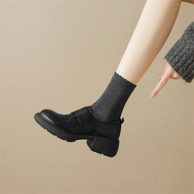 Stepping On Shit! British Retro JK Round Head Platform Velcro Small Leather Shoes Loafer Single Shoes