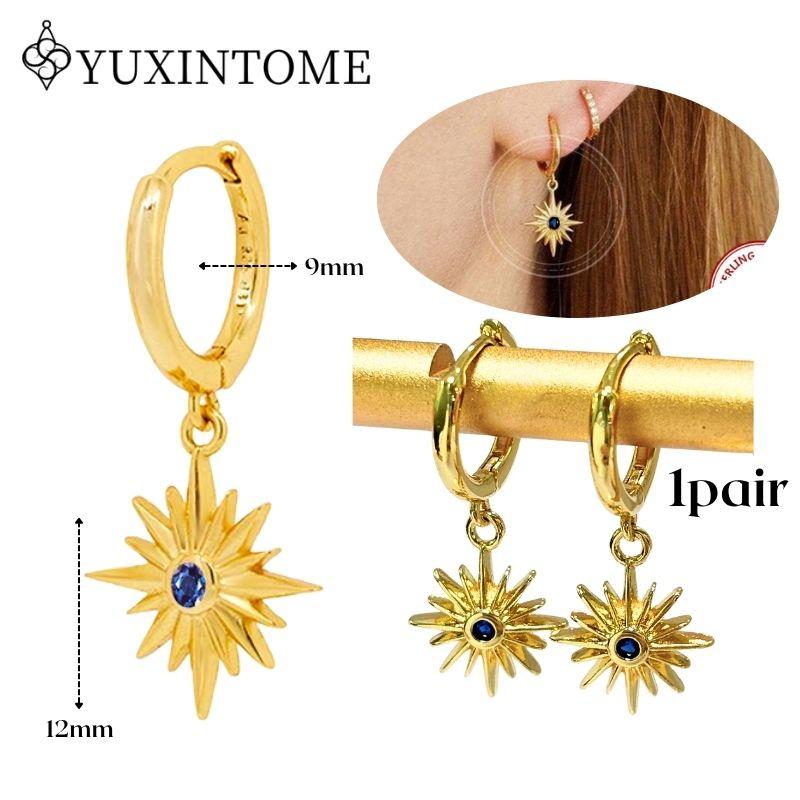 YUXINTOME 925 Silver Ear Needle Zircon Hoop gold Earrings For Women Square Plate Pendant Cutout Heart Earrings Fashion Jewelry