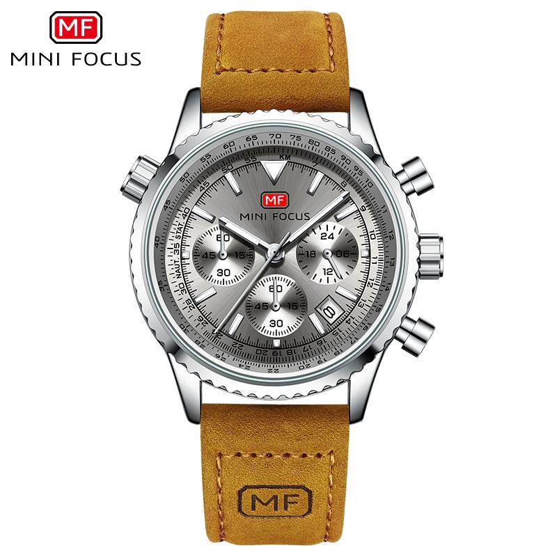 MINI FOCUS Multifunctional Casual Quartz Watch Watches for Men Chronograph Pilot Wrist Watch with Date Luminous Hands 0463G