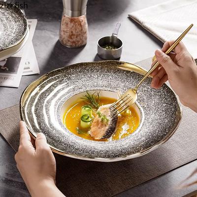Kreativer unregelmäßiger Keramik-Essteller, Restaurant, dicker Suppenteller, Dessertteller, Pastateller, Salatteller, spezielles Geschirr