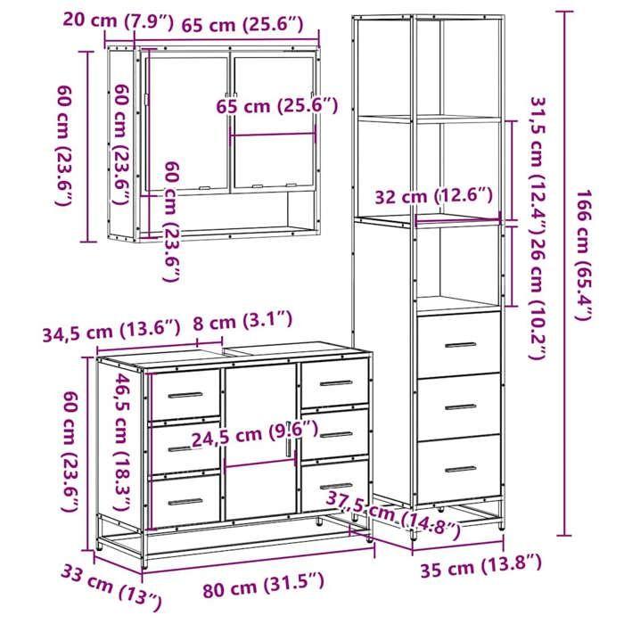 VidaXL Ensemble de meubles de salle de bain 3 pcs Chêne marron 3301174