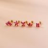 Rose Red Zircon Flower Double Stud Earrings with Stainless Steel Screw Design