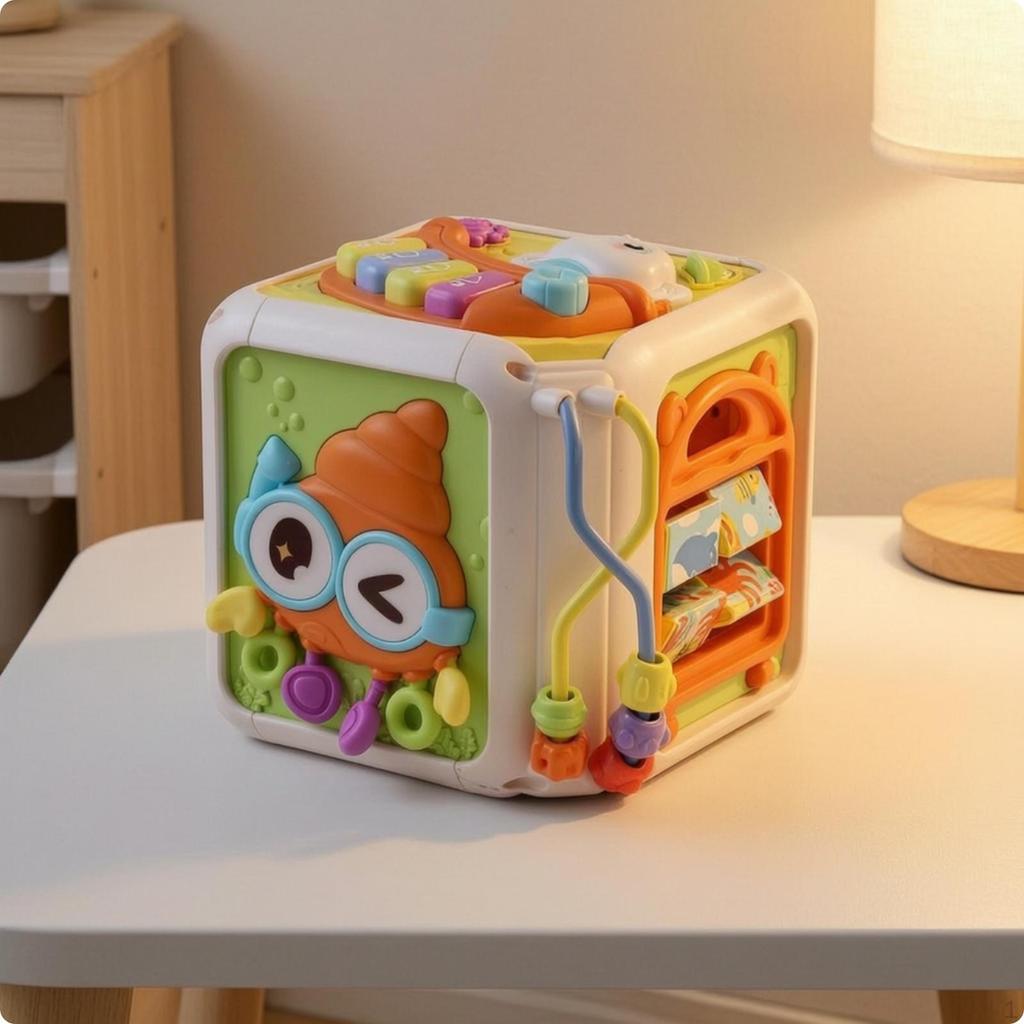 Activity Cube with Sea Creature Theme Interactive Motor Skills Toy Beads MultiSided
