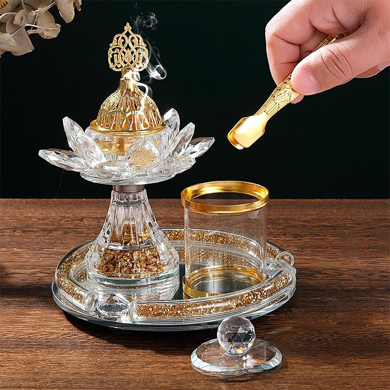 1 Set Muslim Censers Yoga Room Lotus Gift Crystal Luxury Diamond Home Glass Incense Burner Set Wedding Multiple Options Available