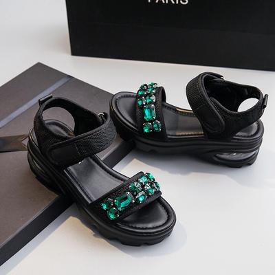 Sandalias de plataforma muffin con velcro, moda casual con pedrería, zapatos de mujer