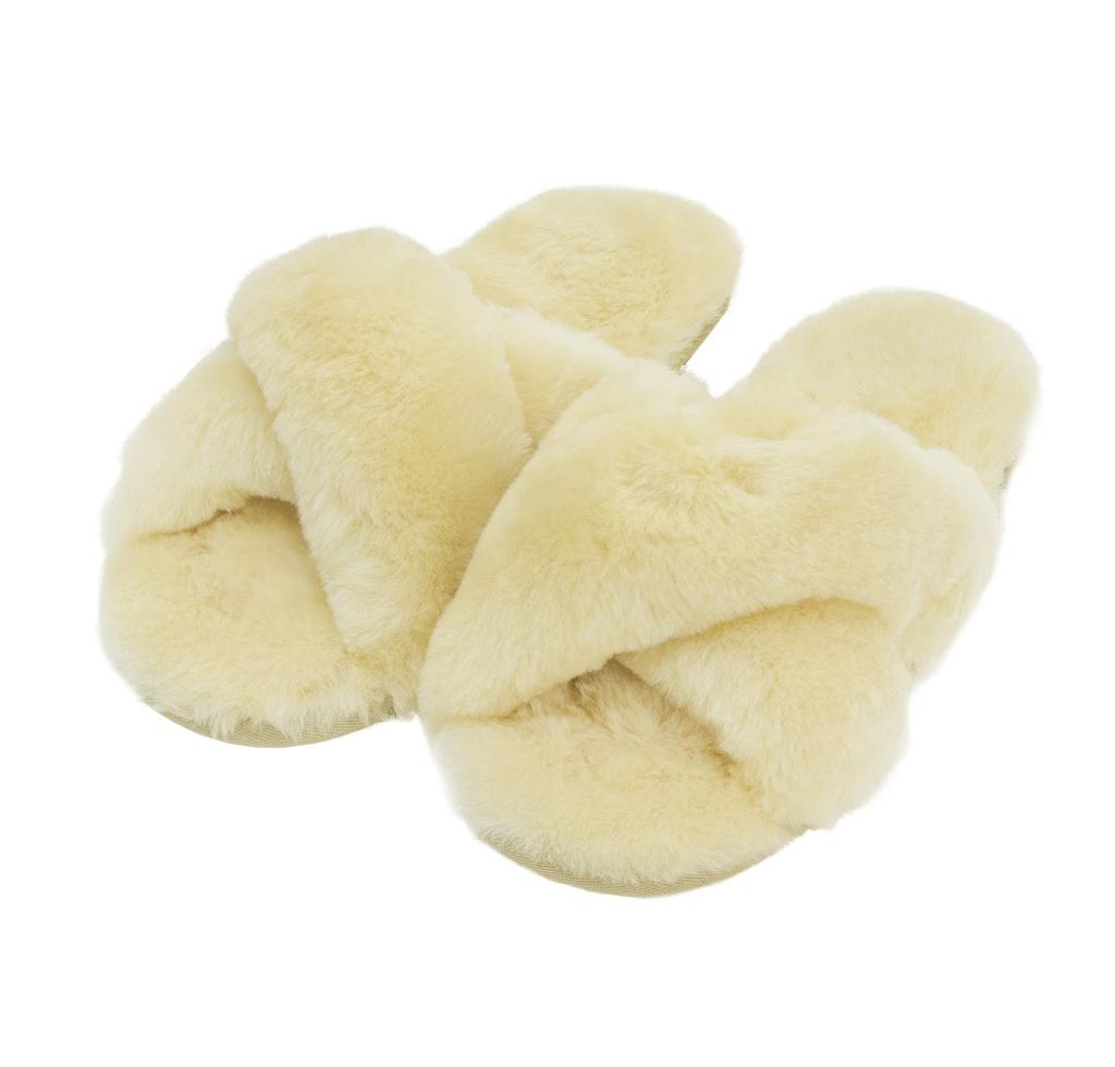 Craftworks EVERAU Mouton cm Double-Cross Slippers, Cream, 23.0