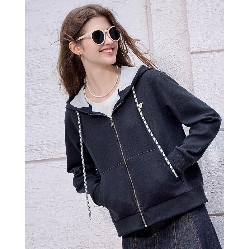 betu Women's 2025 Autumn Two-Tone Drawcord Zip-Front Hoodie