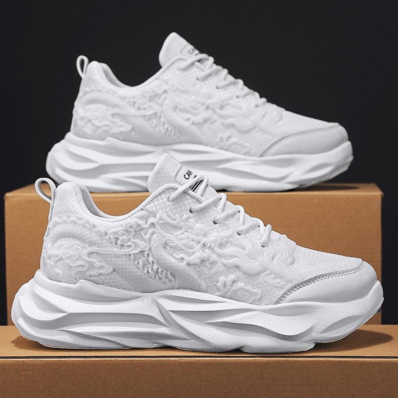 Fashion Mens Platform Sneakers Fashion Breathable Vulcanzed Shoes Men Cool Chinese Dragon Relief Shoes Tennis Running Sport Shoe Walking