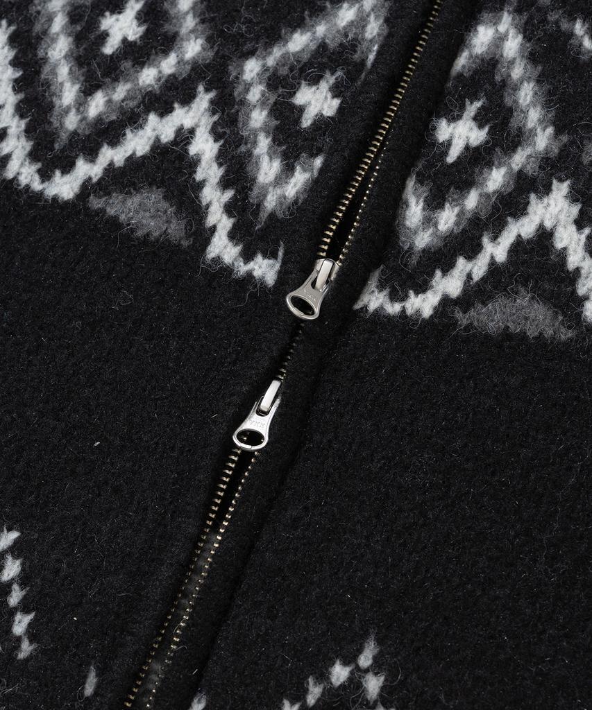 Knitted Bulky Wool Diamond Zip-Up Black