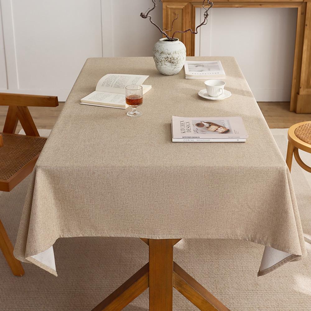 Modern Chinese Style Cotton Linen Tablecloth - Solid Color Rectangular Design for Dining or Tea Room