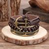 European Retro Men's Leather Bracelet Set: Wood Beads, Feathers, Anchor, and Crescent Moon