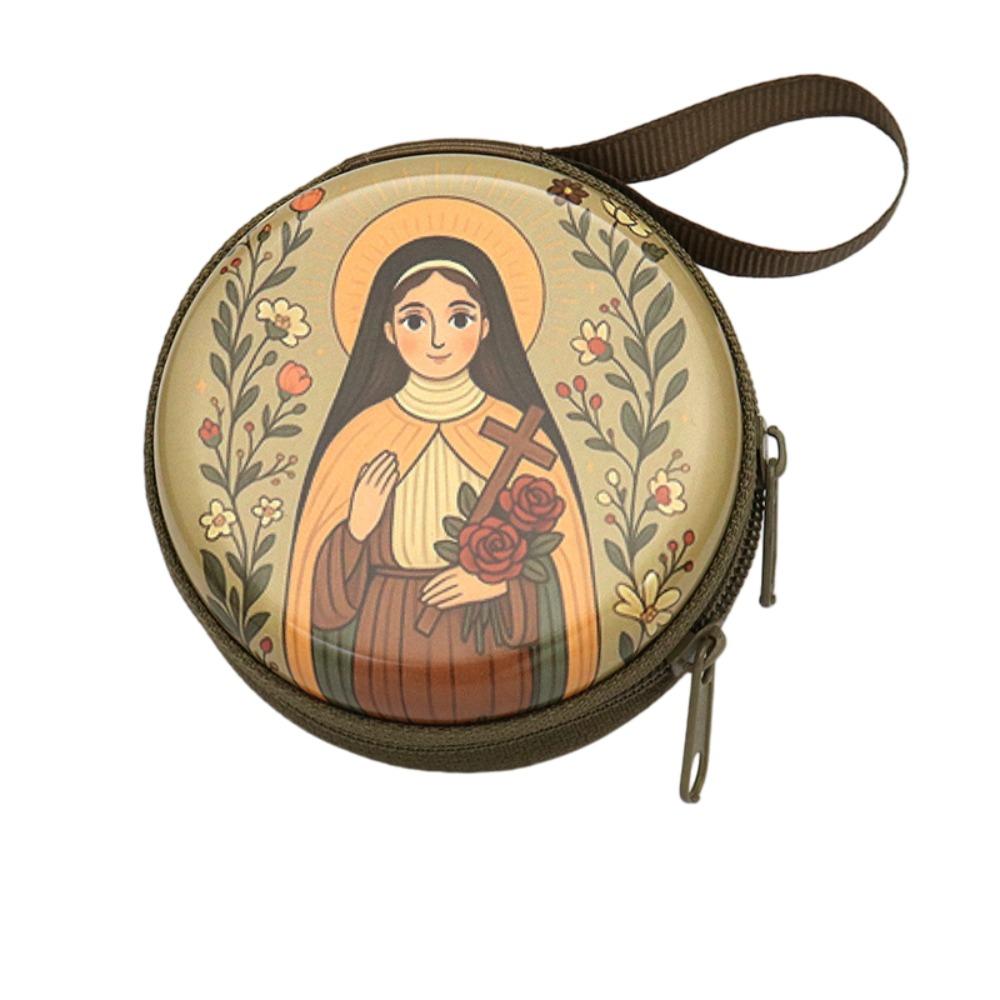

Virgin Mary Prayer Rosary Storage Bag Iron Artwork Zippered Religious Jewelry Box Cartoon Elegant Prayer Kit Religious Articles