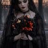 Halloween Flower Bouquet Wedding Bouquets for Bride And Bridesmaid, Gothic Artificial Bouquet, Cobweb Arrangement Black Rose Blooms Fake Centerpiece,