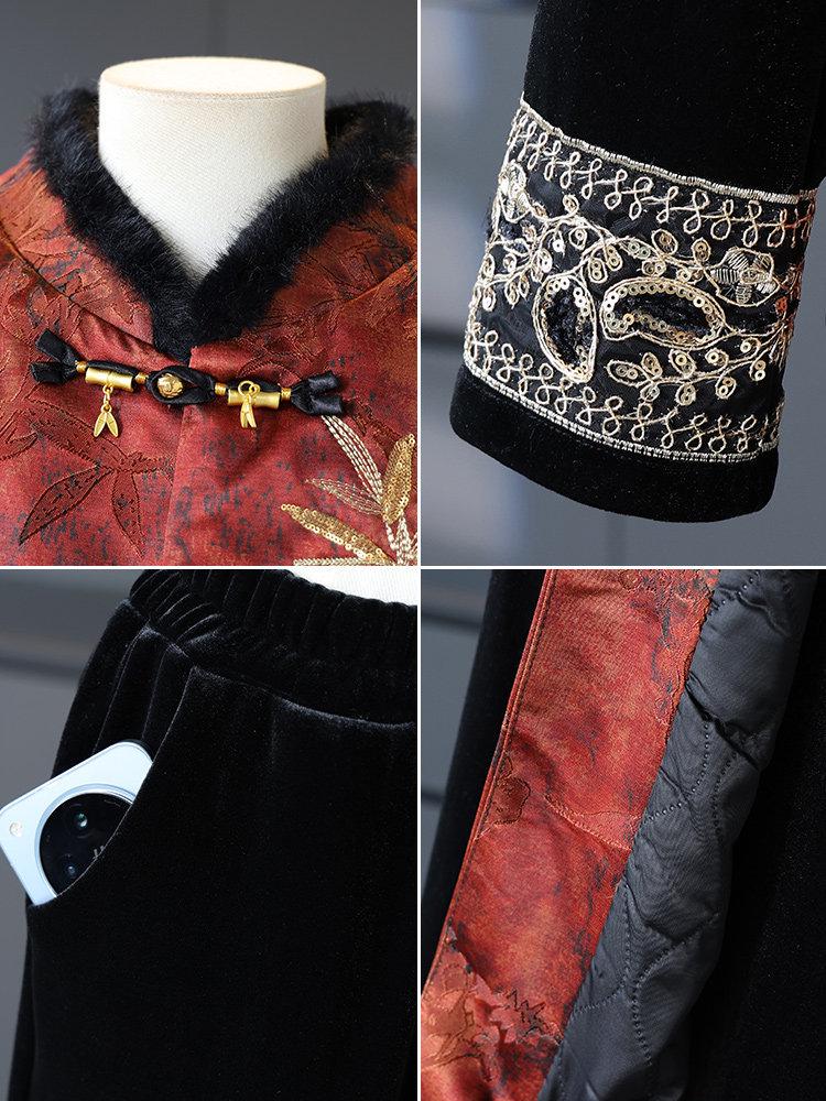 Stylish Fleece-Lined Chinese Padded Vest Set for Middle-Aged/Elderly Women - Plus Size, Autumn/Winter Collection