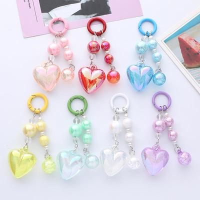 Colorful Acrylic Bubble Heart and Round Bead Keychain Pendant for Earphone Case and Bag Decoration
