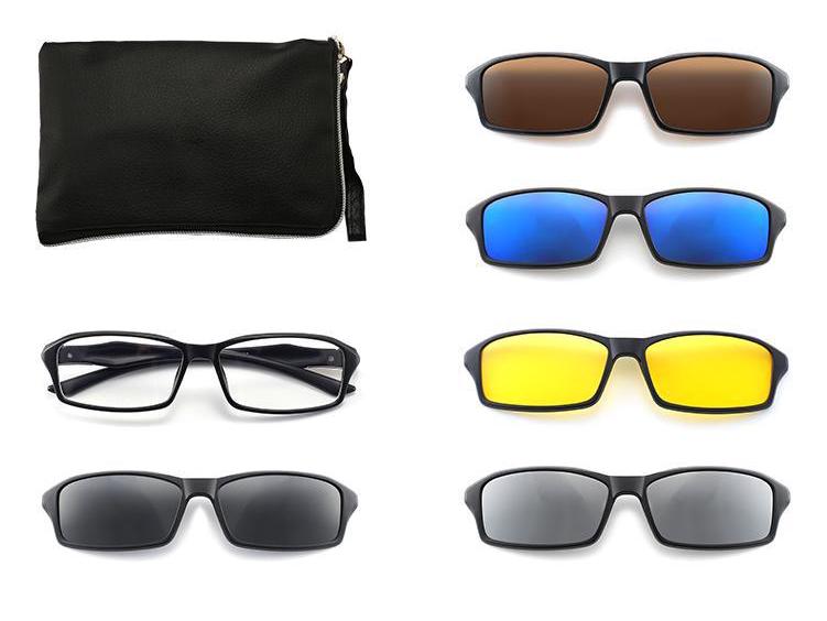 Clip-on Glasses Set: Includes 5 Polarized Lenses, Compatible with Myopia TR90 Retro Magnetic Sunglasses