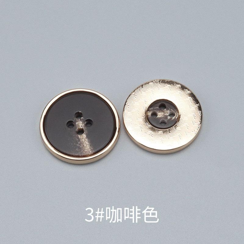 

5 шт. Комбінована ґудзик з смоли та металу, плоский круглий ґудзик на чотири отвори, ґудзик для чоловічого та жіночого блейзера, пальта, тренча 3 #brown * 15mm * round