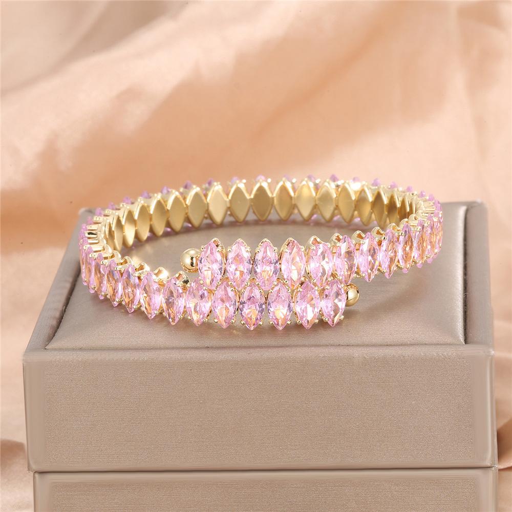 Charm Female Rainbow Green Blue Zircon Stone Bangle Cute Gold Color Adjustable Wedding For Women