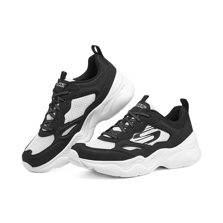 Skechers DLites Airy 3.0 Fabric Leather Comfortable Daily Low-Top Dad Sneakers Men Sneakers Black White 894088-BKW