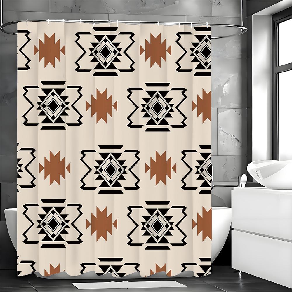 Southwest Geometric Tribal Ethnic Bohemian Vintage Shower Curtain, Bathroom Decorative Shower Curtain, Waterproof Shower Curtain