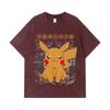 275 GSM Washed T-shirts 100% Cotton Pokemon V22 Pikachu Print Unisex Heavy Cotton T Shirt