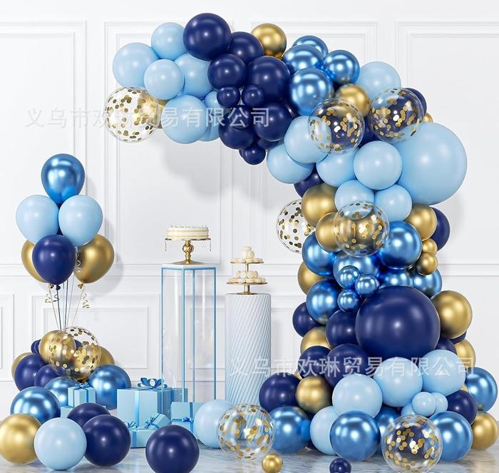 Girlanda Balonowa Granatowo Niebiesko Złota  Zestaw 133Szt Balony Taśma