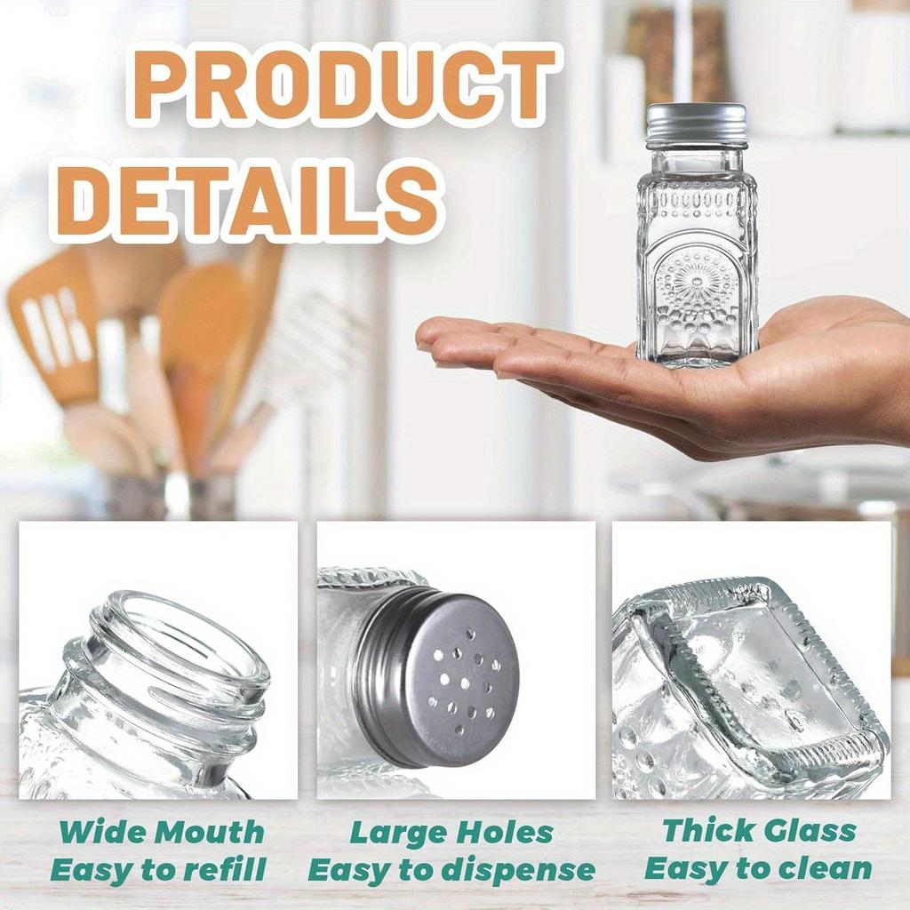 Set of 2 Vintage Glass Shakers for Salt and Pepper, Featuring A Glass Base and Stainless Steel Lid, Ideal for Kitchen Use, Dining Tables, Rvs, Camping