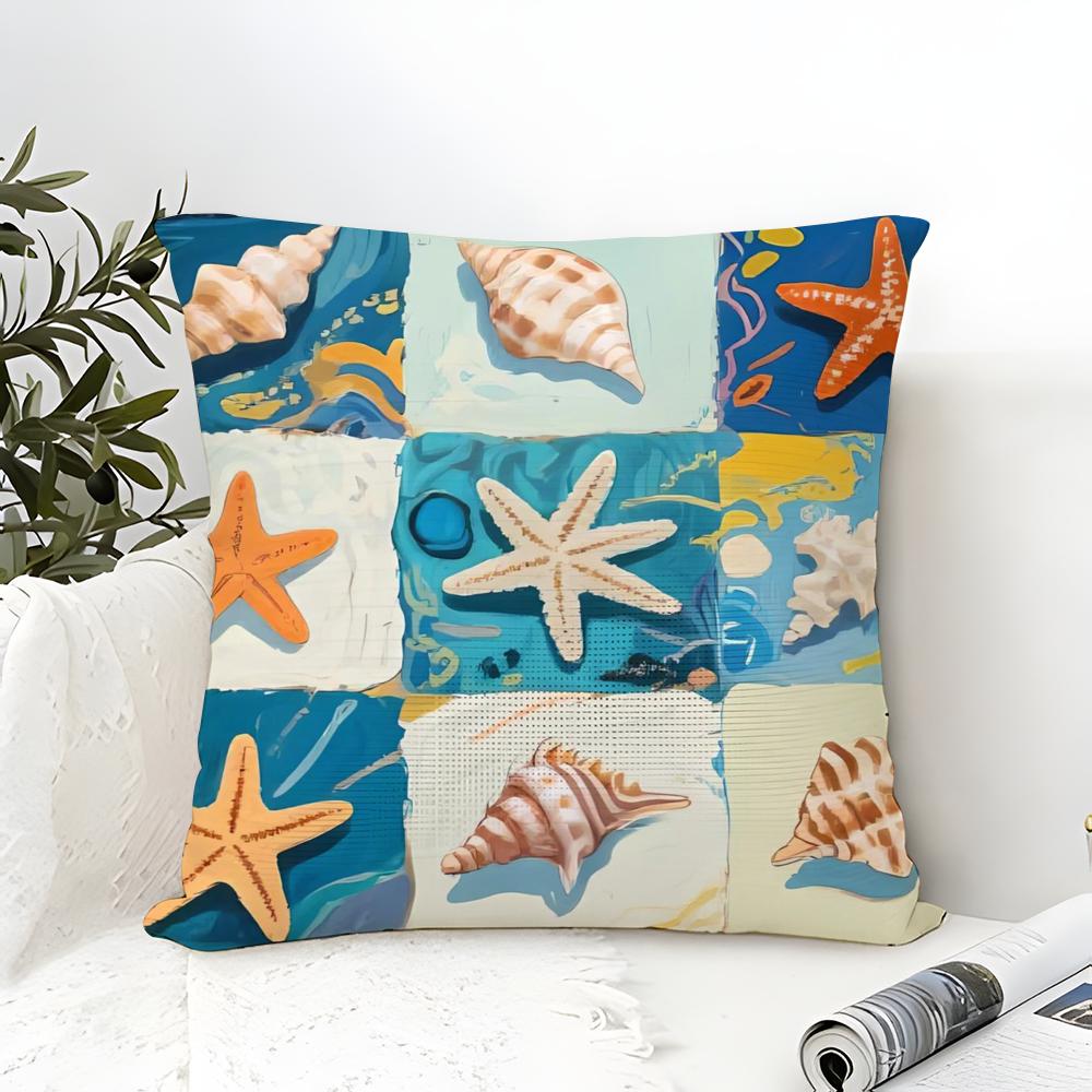 Marine Starfish Marine life Pillow Case Cotton Linen Fabric Square Zipper Pillowcase Home Decorative Living Room