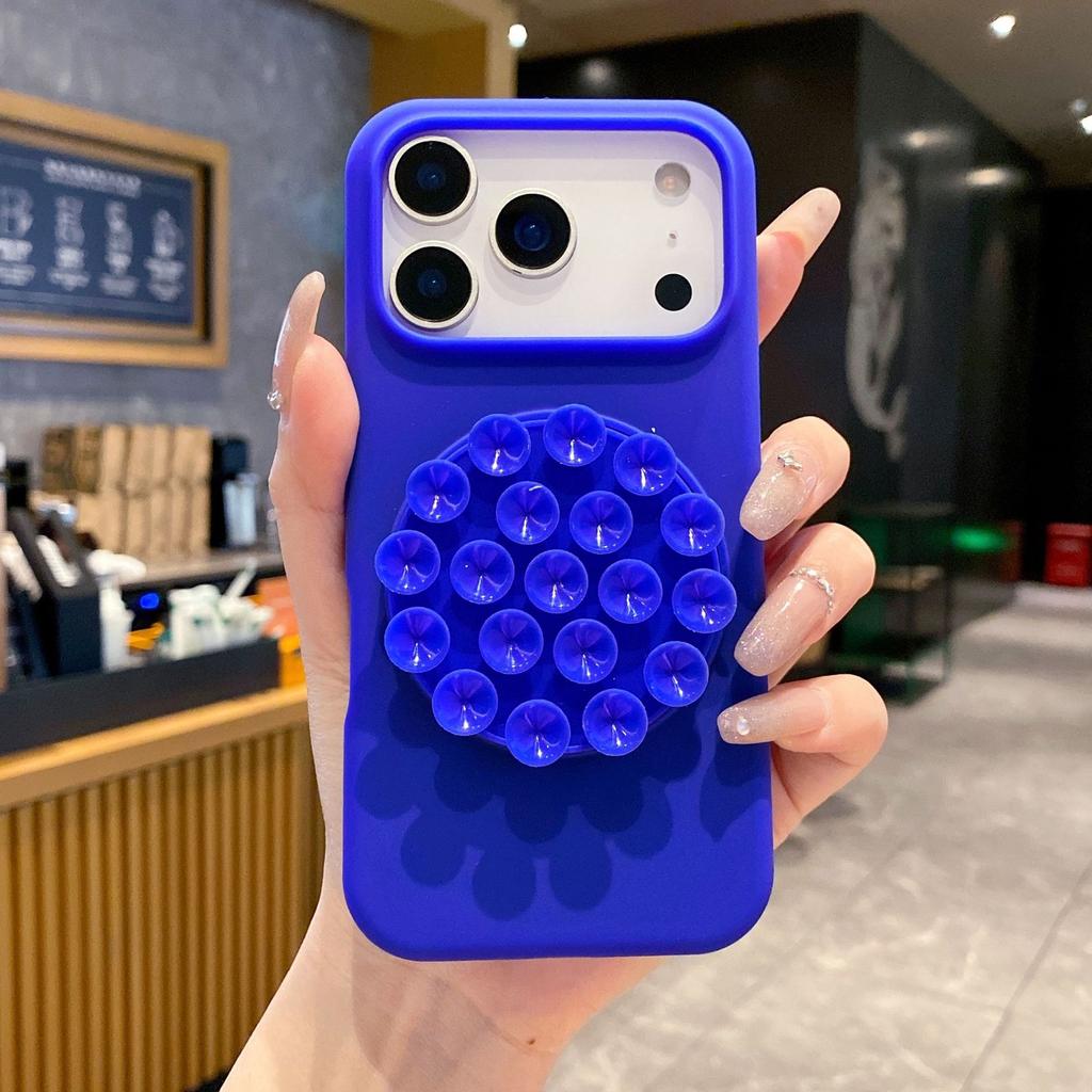 Liquid Silicone 16pro Mobile Phone Case Suction Cup Holder Iphone17 Mobile Phone Case Apple 17pro Portable Protective Case