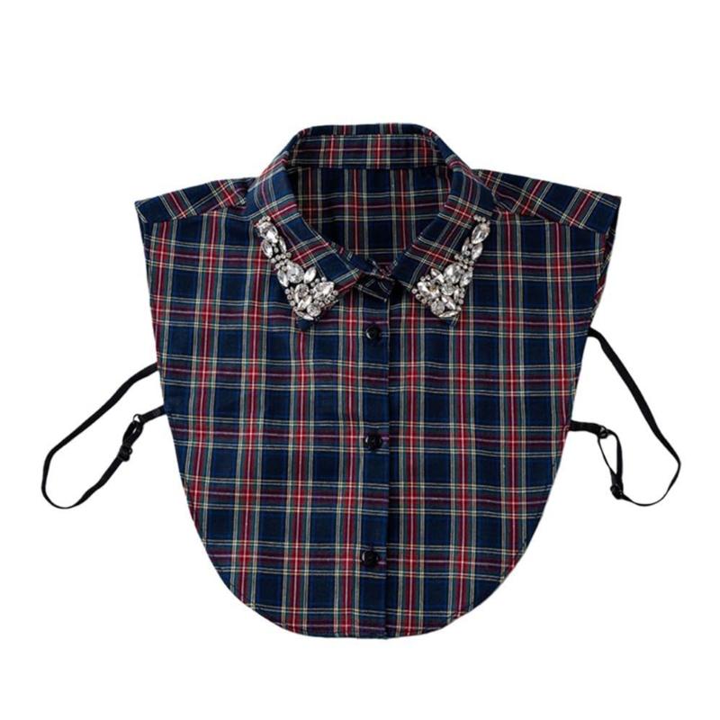

Breathable Plaids Faux Collar Half Shirt Insert Collar Elegant Crystal Comfortable For Daily Use синий