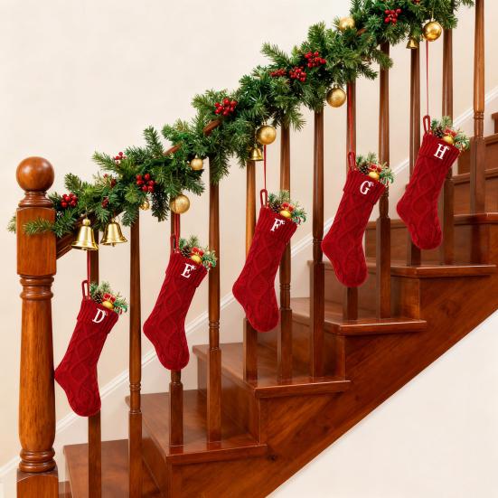 Christmas Stockings with Initials 18 Inches Large Embroidered Letter Christmas Stocking Monogram Knitted Stocking for Famliy Holiday Xmas Tree