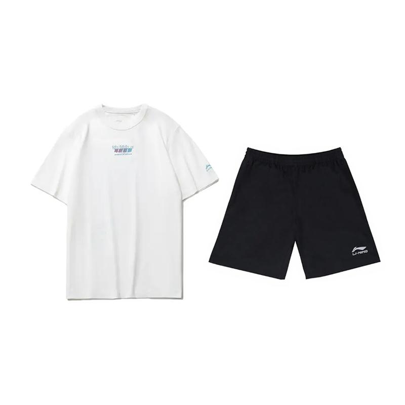 

Li Ning Dazzling Star Футболка с принтом букв, модная, универсальная, удобная, с круглым вырезом, с коротким рукавом, повседневный спортивный комплект AHSU969-3+YKSV147-2 XL