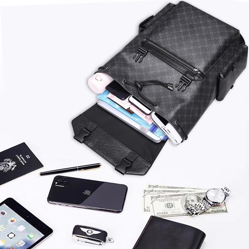 Trendiger Herren-Rucksack aus echtem Leder mit großem Fassungsvermögen für 15,6-Zoll-Laptops – Modisches, bedrucktes Design für Schule und Reisen