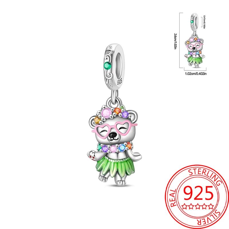 Copper Bear Series Charms Pink Heart Flowers Cat Bead Fit Original Bracelets Diy Jewelry Fine Gift For Women Daily Matching