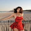 Satin Seide Damen Sexy Cami Playsuits Kleid Solide Wasserfallausschnitt Ärmellos Kurze Jumpsuits Sommer Kreuz Binden Rückenfrei Strampler