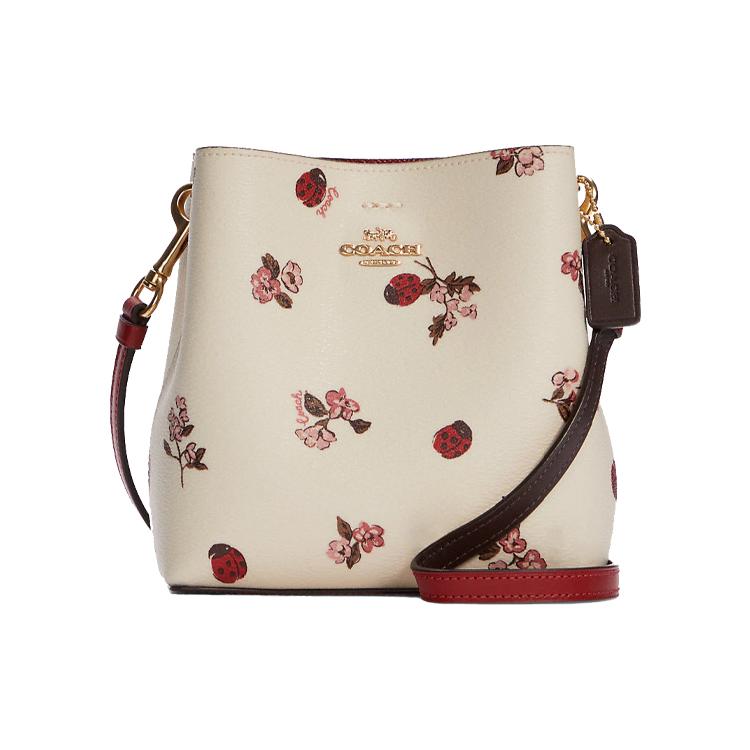 

New COACH Town Coated Canvas With Smooth Leather Bucket Bags Shoulder Bag Crossbody Bag Small Size Women s White C7268-IMCAH 16.0*7.6*16.0CM
